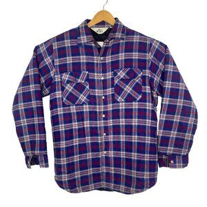 Vtg Woolrich Flannel Jacket Insulated Lined Button Up Large Lumberjack Blue Red